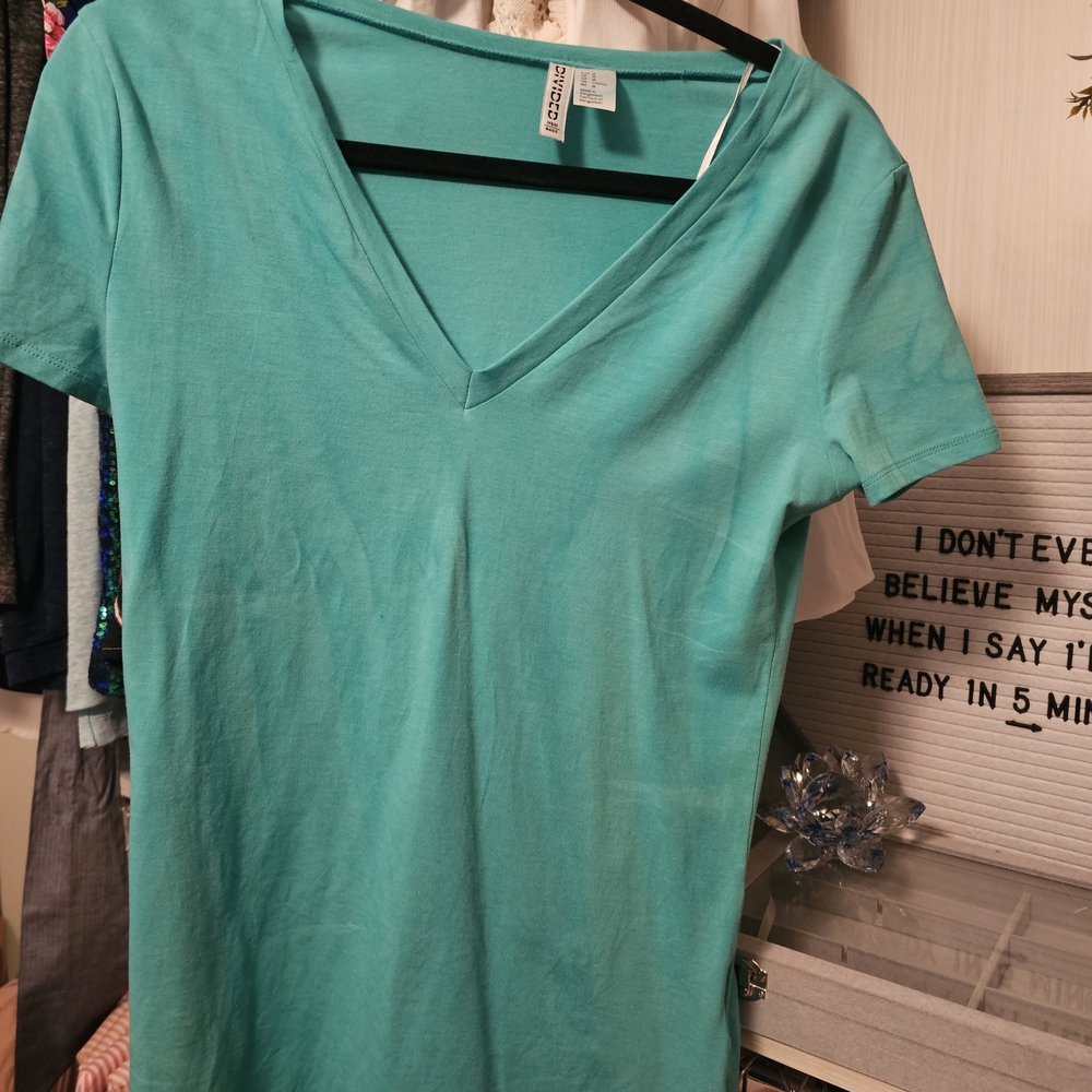 Divided Turquoise V-Neck Short Sleeve Tee